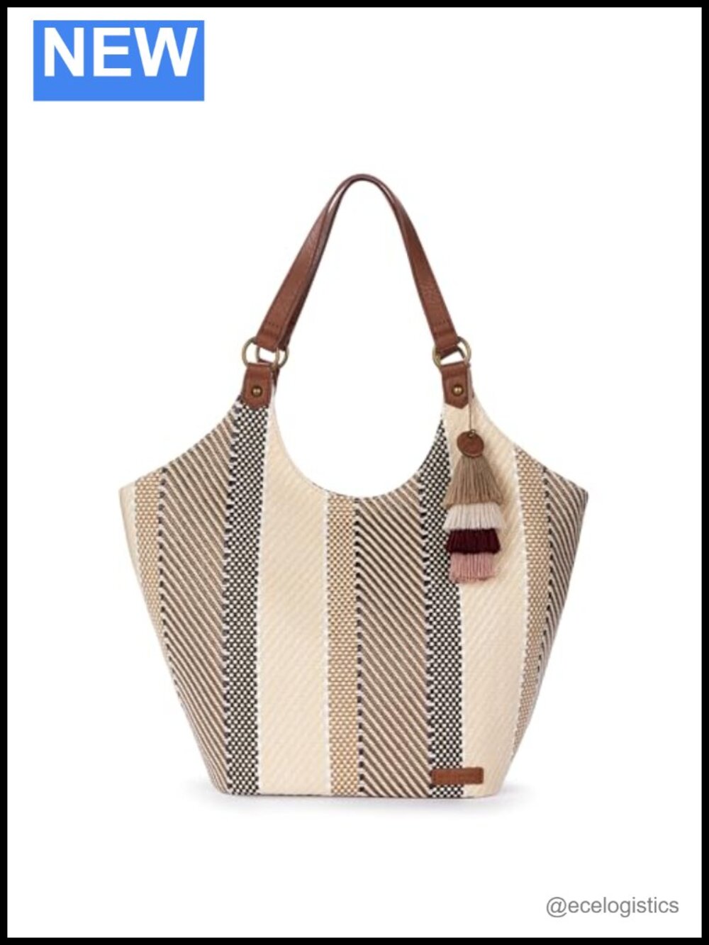 Large Shopper Shoulder Bag Tote with Double Straps & Zipper Pockets